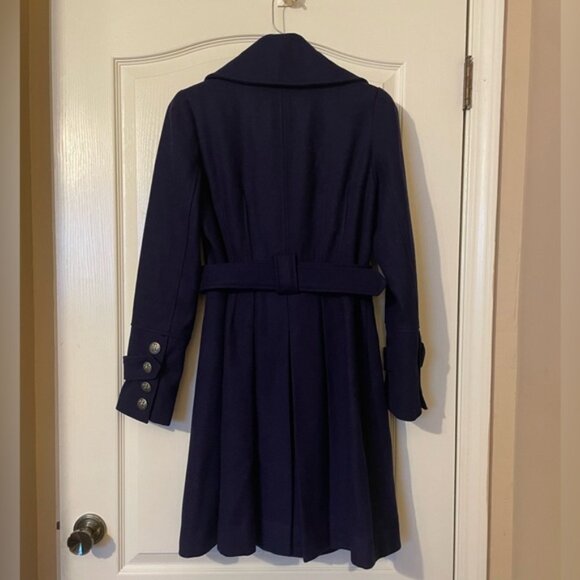 Guess Wool Blend Blue Coat Double Breasted Belted Size M Ornate Buttons Retro - Picture 3 of 12